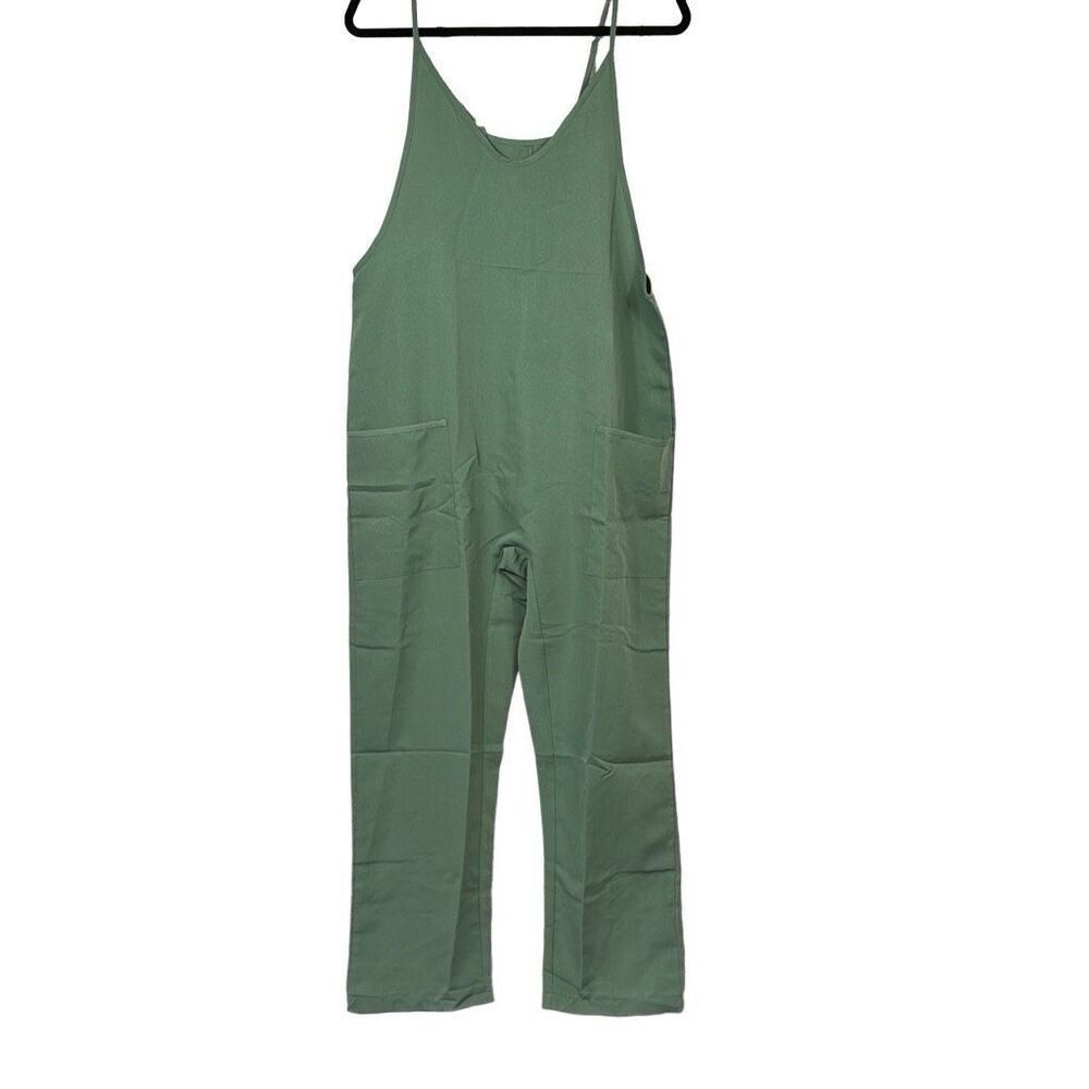 Jumpsuit Overalls Womens Small Spaghetti Strap Sleeveless Pocket Scoopneck Green